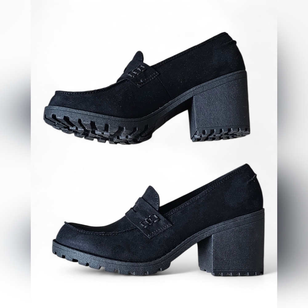 Sun + Stone Women’s Black Suede Block Heel Loafers Size 9 - Picture 6 of 10
